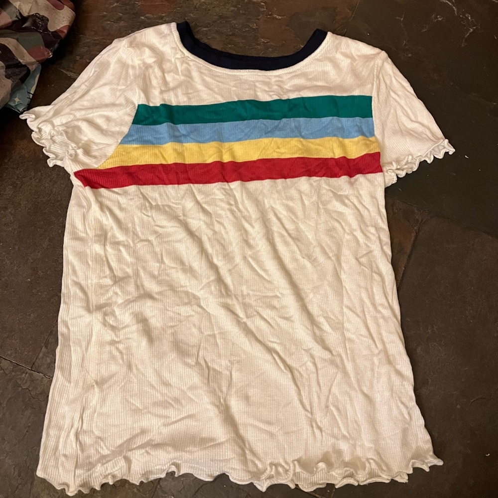 Tee shirt, white with rainbow on front, So, (16) girls